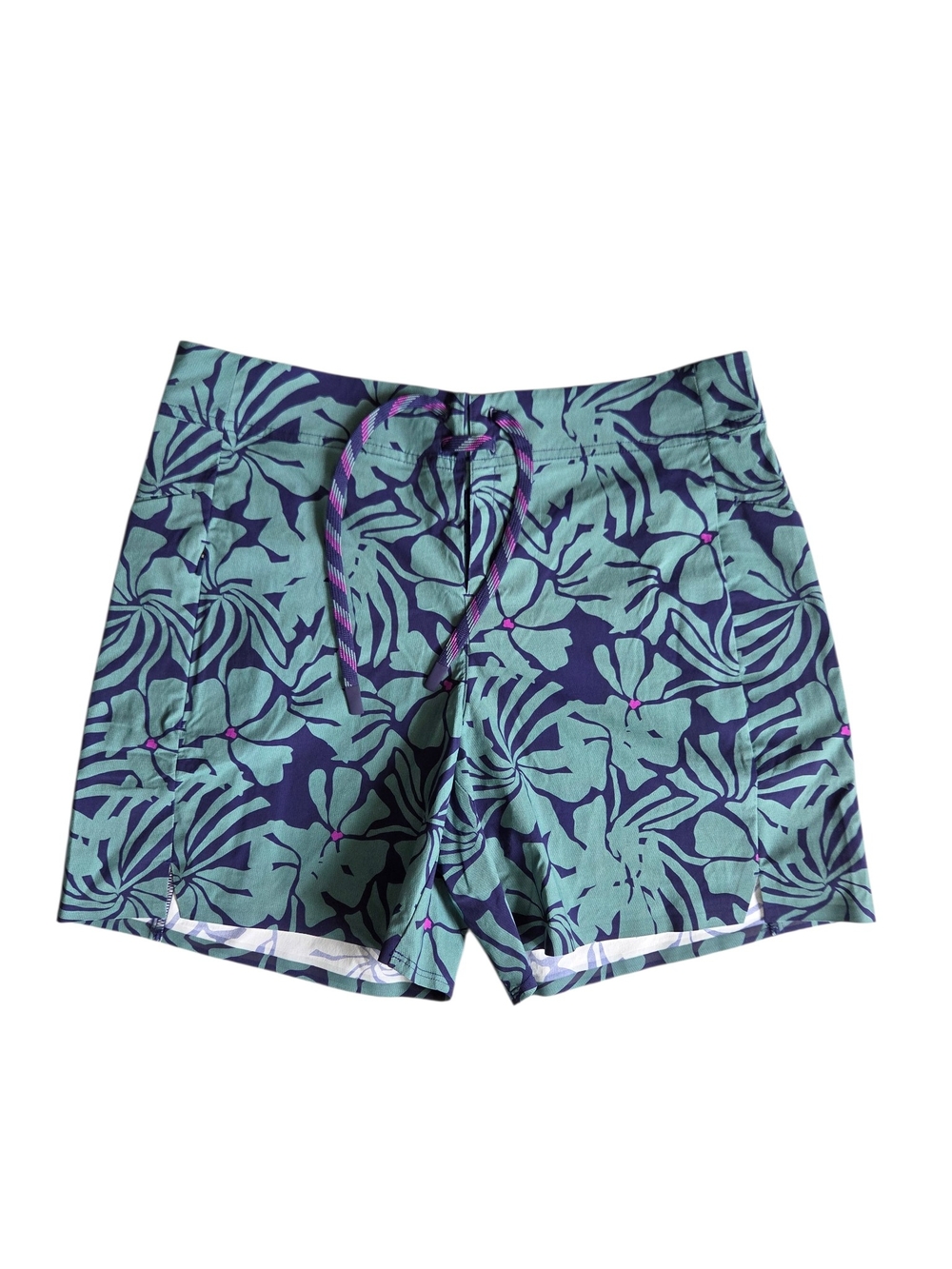 Title Nine Tropical Leaf Print Teal & Navy Board Shorts Large